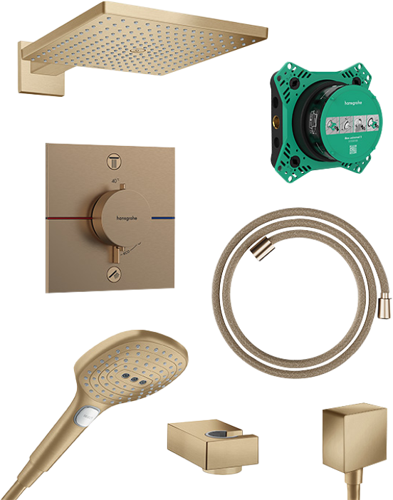 Hansgrohe Showerselect Comfort_E Duschsystem: Unterputz, inkl. Thermostat-Duscharmatur, inkl. Duschkopf, 30 x 30 cm, Brushed Bronze
