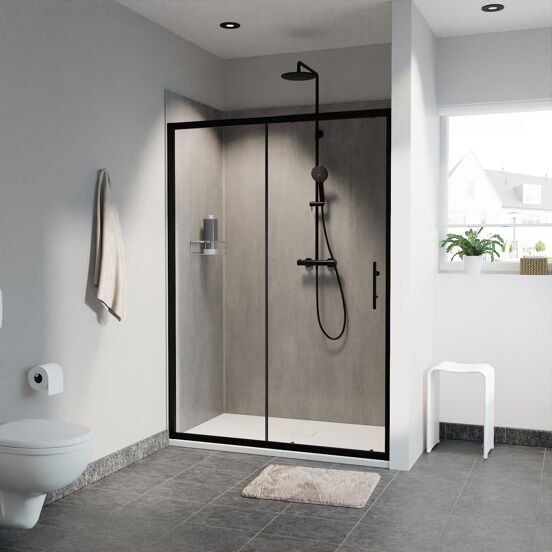 Linie Cadiz porte coulissante 140 cm x 190 cm verre transparent profil noir mat
