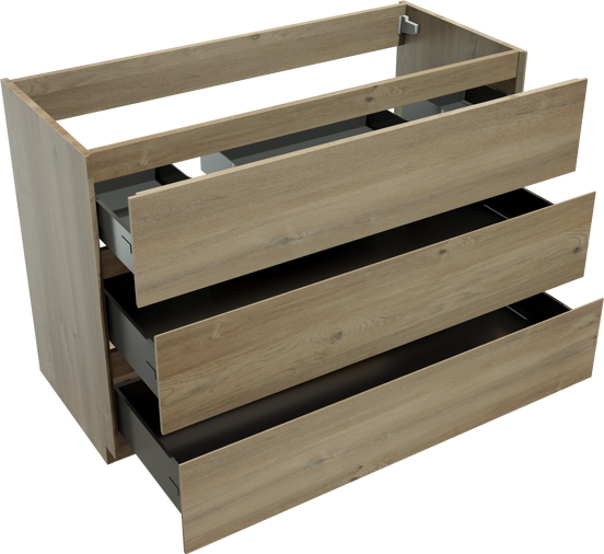 Storke Edge meuble sous-vasque a poser 120 x 52 cm chêne brut 3 tiroirs 2 découpés de siphon