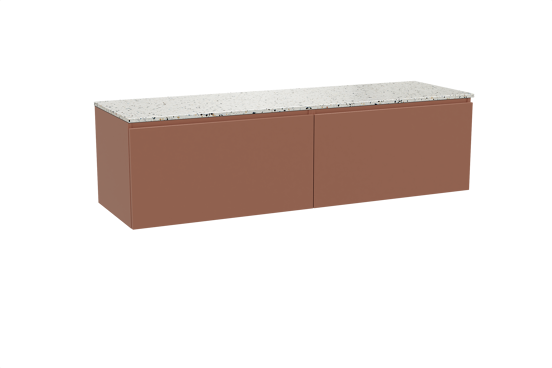 Balmani Sfera hängendes Möbelstück Set: 180 x 55 cm, Cotto, mit Stretto Einzel- oder Doppel Waschtischplatte, Terrazzo in Weiß/Schwarz matt