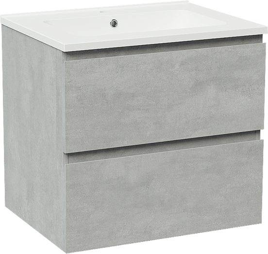 Linie Lado meuble salle de bains suspendu 60 x 46 cm béton gris foncé avec Vano plan simple en marbre composite blanc mat