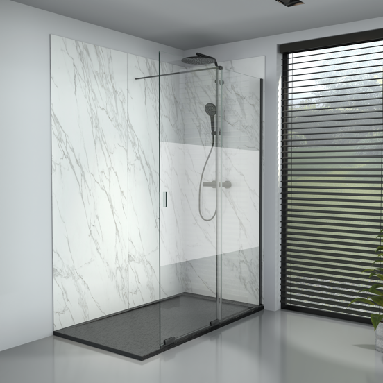 Balmani Move Walk-In-Dusche mit Schiebetür 140 x 200 cm, Rechts Band Glas matt schwarz Profil