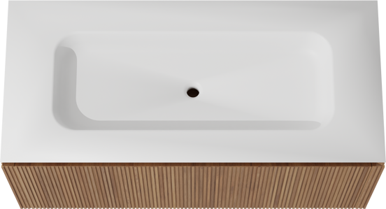 Balmani Eclips hängendes Möbelstück Set: 120 x 55 cm, Teak, mit Eclips Einzelwaschtisch Solid Surface Weiβ matt, Vertikale symmetrische gerade Rippe