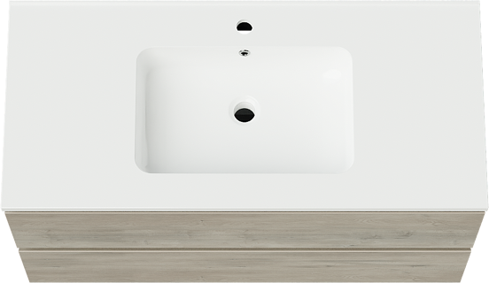 Linie Lado meuble salle de bains suspendu 100 x 46 cm chêne gris avec Vano plan simple en marbre composite blanc brillant