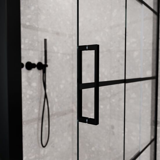 Balmani Senses Design douchehoek met rechtse schuifdeur en vaste zijwand, 160 x 90 cm, Lined, Mat zwart profielen