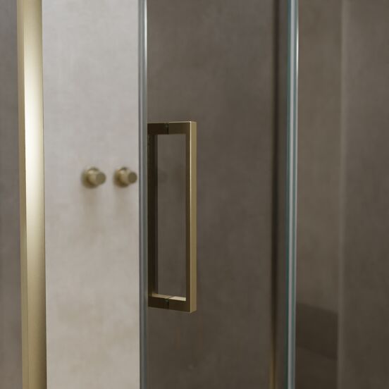 Balmani Senses Design douche en coin avec porte pivotante à droite et paroi latérale fixe, 120 x 100 cm, Miroir Reflex, Profil Brushed Champagne Gold