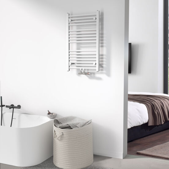 Vipera Kanza enkele handdoekradiator 50 x 80 cm centrale verwarming mat wit Zij- en middenaansluiting 342W
