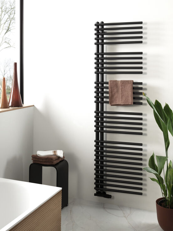 Vipera Nevada enkele handdoekradiator 50 x 180 cm elektrische verwarming mat zwart zijaansluiting 847W, weerstand inbegrepen