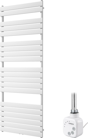Vipera Vulcan enkele handdoekradiator 70 x 190 cm elektrische verwarming mat wit zij- en middenaansluiting 1200W, weerstand inbegrepen