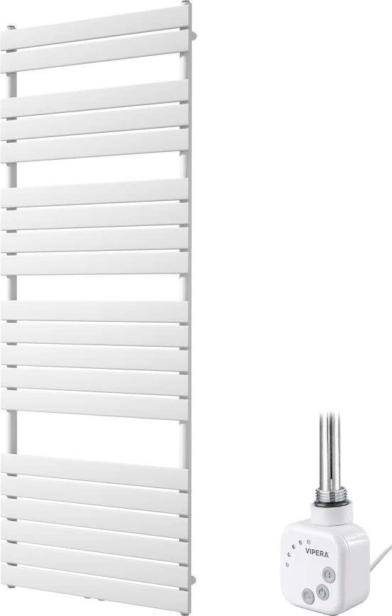 Vipera Vulcan enkele handdoekradiator 70 x 190 cm elektrische verwarming mat wit zij- en middenaansluiting 1200W, weerstand inbegrepen