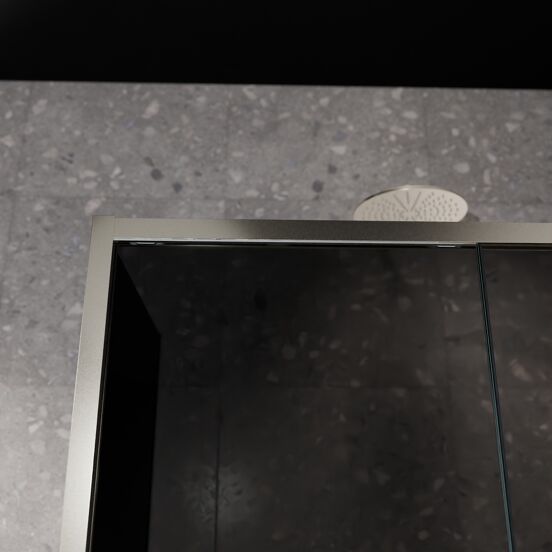 Balmani Senses Design douchecabine met rechtse schuifdeur en vaste zijwand, 120 x 90 cm, Rookglas, Brushed CoolMetal profielen