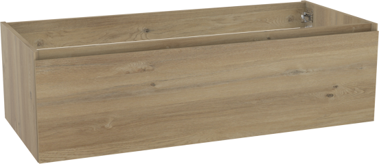 Storke Edge zwevende wastafelonderkast 120 x 52 cm ruw eiken 1 lade 2 sifonuitsparingen