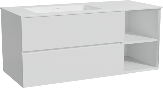 Storke Edge zwevend badmeubel 120 x 52 cm mat wit met Mata asymmetrisch linkse wastafel in solid surface mat wit