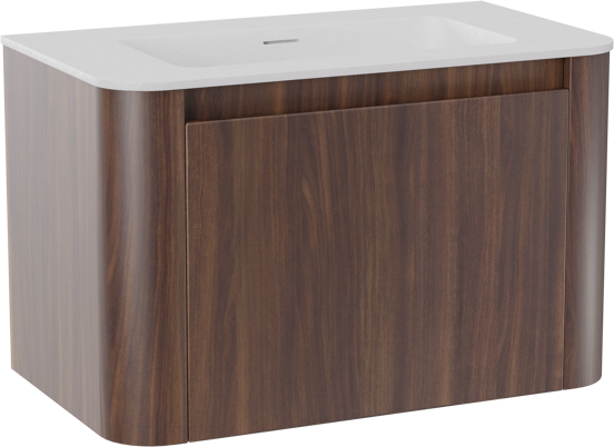 Storke Soft hängendes Möbelstück Set: 80 x 46 cm, Nussbaum, mit Mata Soft Einzelwaschtisch Solid Surface Weiβ matt