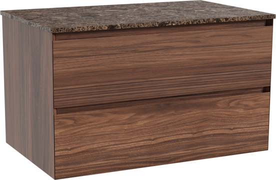 Balmani Mitra meuble salle de bains suspendu 90 x 55 cm noyer avec Stretto tablette simple en marbre dark emperador