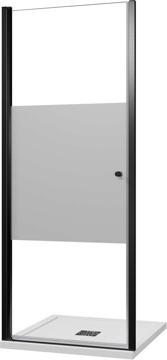 Luca Varess Kuresa douche draaideur 85 x 200 cm helder glas met matte strook mat zwart profiel