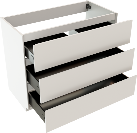 Storke Edge stehender Waschbeckenunterschrank: 105 x 52 cm, Weiß matt, 3 Schubladen