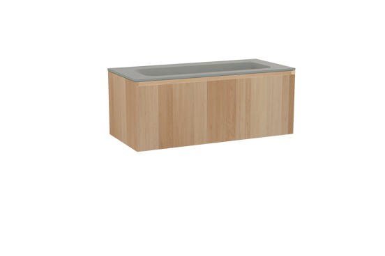 Balmani Idra zwevend badkamermeubel 120 x 55 cm natuur eik met Tablo Strada enkele wastafel voor 2 kraangaten in composietmarmer zijdegrijs