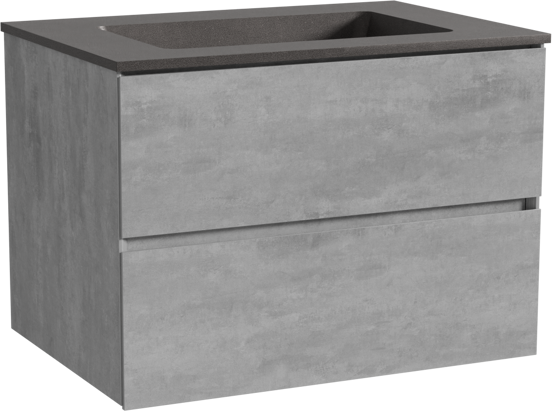 Storke Edge zwevend badmeubel 75 x 52 cm beton donkergrijs met Scuro enkele wastafel in kwarts mat zwart