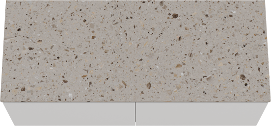 Balmani Idra hängendes Möbelstück Set: 135 x 55 cm, Weiß matt, mit Stretto Einzel- oder Doppel Waschtischplatte, Terrazzo in Greige