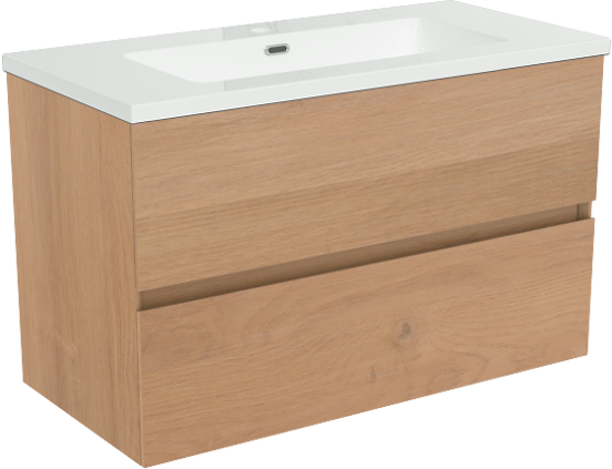 Storke Edge meuble salle de bains suspendu 80 x 40 cm chêne brut avec Diva plan simple en marbre composite blanc brillant