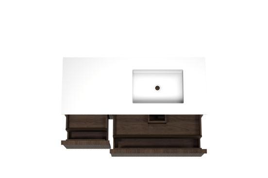 Balmani Forma meuble salle de bains suspendu 135 x 55 cm chêne fumé avec Tablo Stretto vasque asymétrique droite en solid surface blanc mat, Nervure droite symétrique verticale