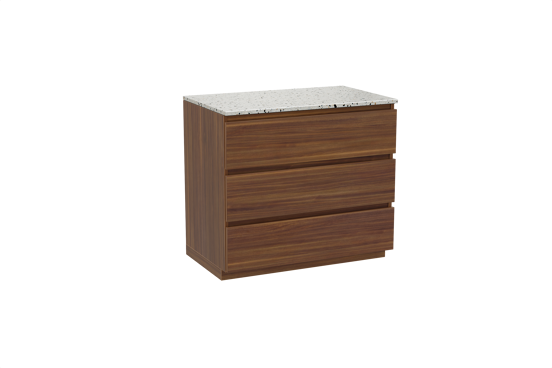 Balmani Lucida staand badkamermeubel 90 x 55 cm amerikaanse notelaar met Stretto enkel tablet in mat wit/zwart terrazzo