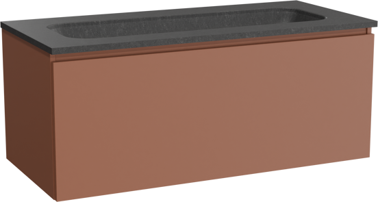 Balmani Sfera hängendes Möbelstück Set: 120 x 55 cm, Cotto, mit Tablo Arcato Einzelwaschtisch für 2 Armaturenlöcher, Schwarzes Granit