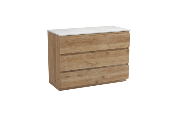 Balmani Lucida staand badkamermeubel 120 x 55 cm ruwe eik met Stretto enkel of dubbel tablet in marmer carrara