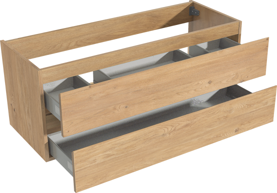 Storke Delta zwevend wastafelonderkast 120 x 48 cm natuur eik 2 lades 2 sifonuitsparingen