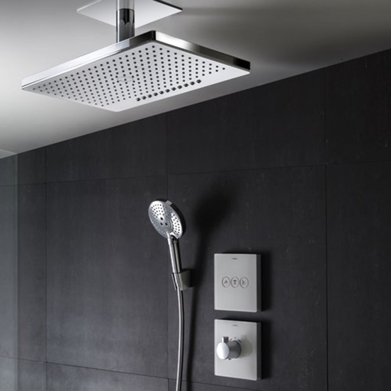 Hansgrohe Showerselect Glass Thermostat-Duscharmatur: Unterputz, für 3 Verbraucher, Chrom und Weiß glänzend