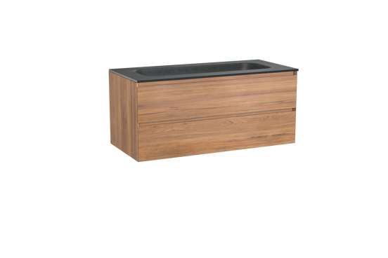 Balmani Mitra meuble salle de bains suspendu 120 x 55 cm teck avec Tablo Arcato lavabo simple pour 2 trous de robinet en granit noir