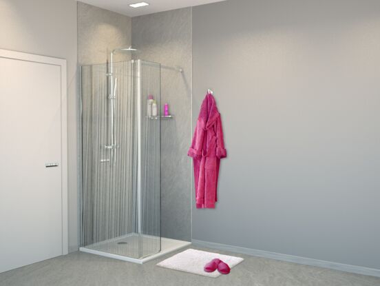 Balmani Modular inloopdouche met vaste zijwand 90 x 200 cm mikado glas glanzend chroom profiel