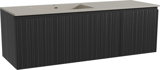 Storke Ribs hängendes Möbelstück Set: 150 x 52 cm, Schwarze Eiche, mit Diva Waschtisch links, Top Solid, Seidengrau, Vertikale asymmetrische gerade Rippe