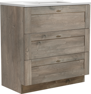 Linie Classo staand badkamermeubel 80 x 46 cm grijze eik met Vano enkele wastafel in composietmarmer mat wit