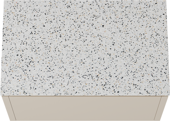 Balmani Eclips hängendes Möbelstück Set: 90 x 55 cm, Sandbeige, mit Stretto Einzel Waschtischplatte Bianco Nero Terrazzo