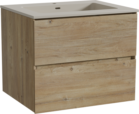 Storke Edge meuble salle de bains suspendu 65 x 52 cm chêne brut avec Diva plan simple en top solid soie grise