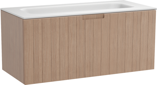 Balmani Adagio meuble salle de bains suspendu 120 x 55 cm chêne vieilli avec Tablo Arcato plan simple pour 2 trous de robinet en solid surface blanc mat