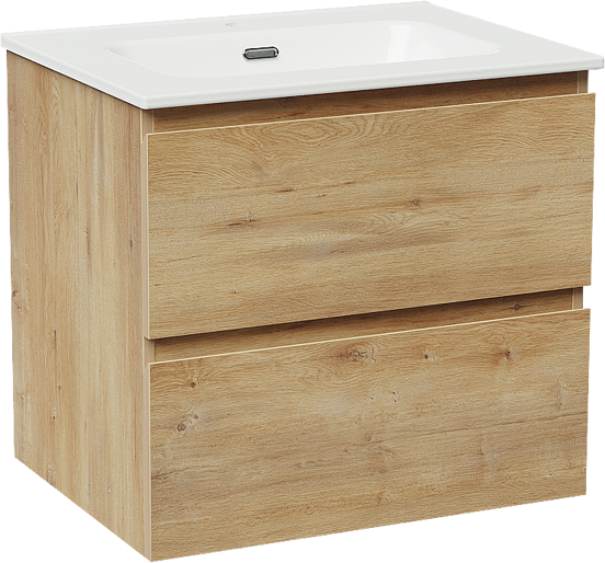 Linie Lado meuble salle de bains suspendu 60 x 46 cm chêne naturel avec Baro plan simple en porcelaine blanc brillant