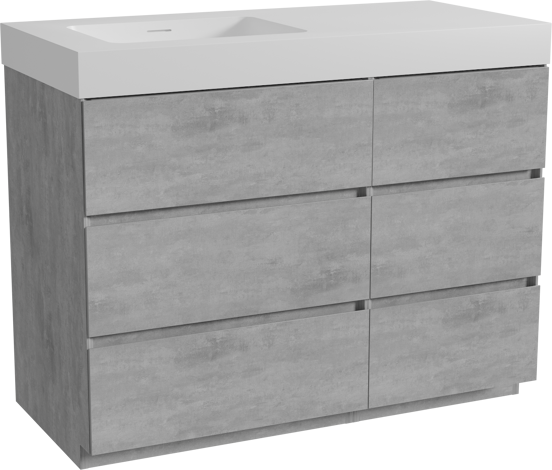 Storke Edge meuble salle de bains à poser 110 x 52 cm béton gris foncé avec Mata High vasque asymétrique gauche en solid surface blanc mat