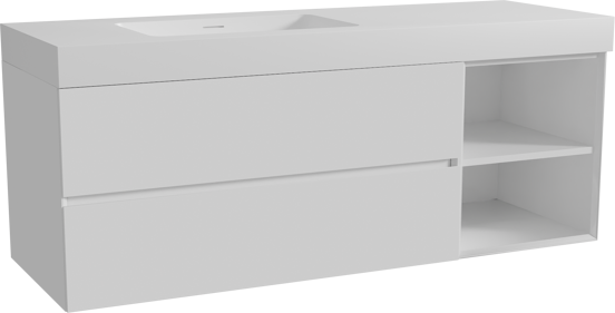 Storke Edge zwevend badmeubel 150 x 52 cm hoogglans wit met Mata High asymmetrisch linkse wastafel in solid surface mat wit