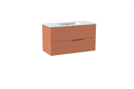 Linie Ribbo meuble salle de bains suspendu 100 x 46 cm cotto avec Baro plan simple en porcelaine blanc mat, Nervure circulaire symétrique verticale