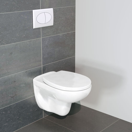 Linie Lina wc suspendu blanc brillant sans bride avec Linie Ilana bâti-support et plaque de commande
