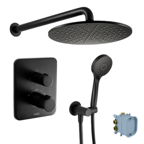 Blaufoss Smartbox Softline Thermostat-Armatur Unterputz Regendusche-System Schwarz matt