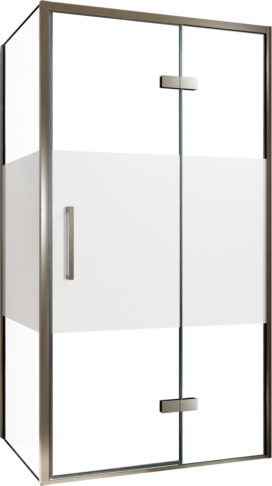 Balmani Senses Design douchehoek met rechtse draaideur en vaste zijwand, 100 x 100 cm, Helder glas met matte strook, Brushed GunMetal profielen, met coating