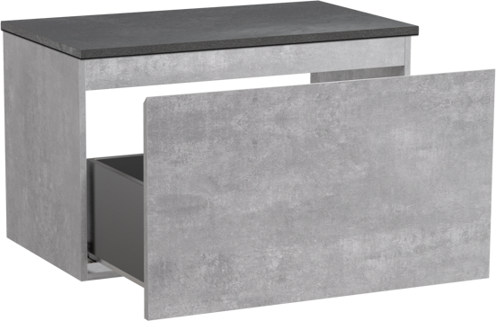 Linie Lado hängendes Möbelstück Set: 80 x 46 cm, Beton dunkelgrau, mit Lado Einzel Waschtischplatte, Melamin Schiefergrau