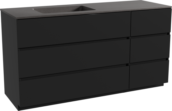 Storke Edge meuble salle de bains à poser 150 x 52 cm noir mat avec Scuro vasque asymétrique gauche en quartz noir mat