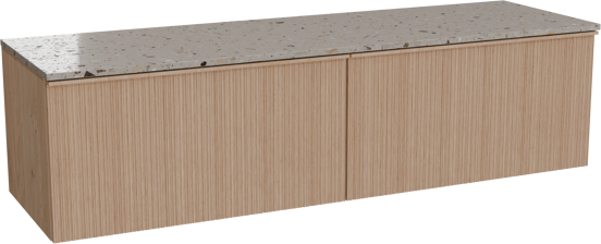 Balmani Forma meuble salle de bains suspendu 180 x 55 cm chêne naturel avec Stretto tablette simple ou double en terrazzo greige terrazzo, Nervure circulaire asymétrique verticale
