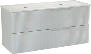 Linie Curvo meuble salle de bains suspendu 120 x 46 cm blanc brillant avec Baro Curvo double vasque en porcelaine blanc brillant, Nervure circulaire symétrique verticale