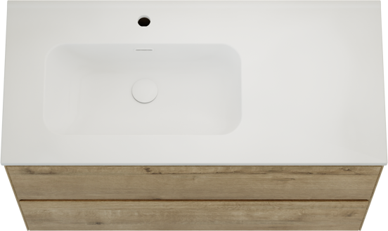 Balmani Mitra Compact meuble salle de bains suspendu 100 x 46 cm chêne brut avec Nostra vasque asymétrique gauche en porcelaine blanc mat